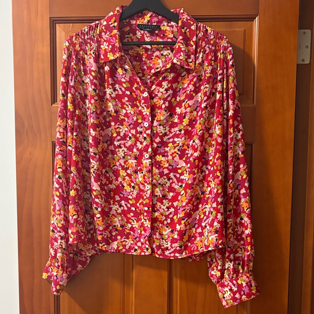 Sanctuary Floral Button-Up Blouse - Red and White